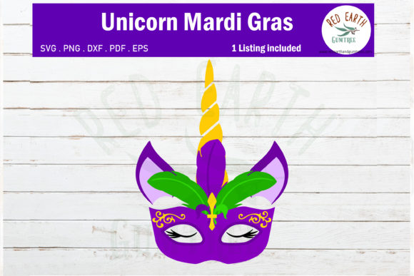 Mardi Gras Unicorn with Feather Mask SVG